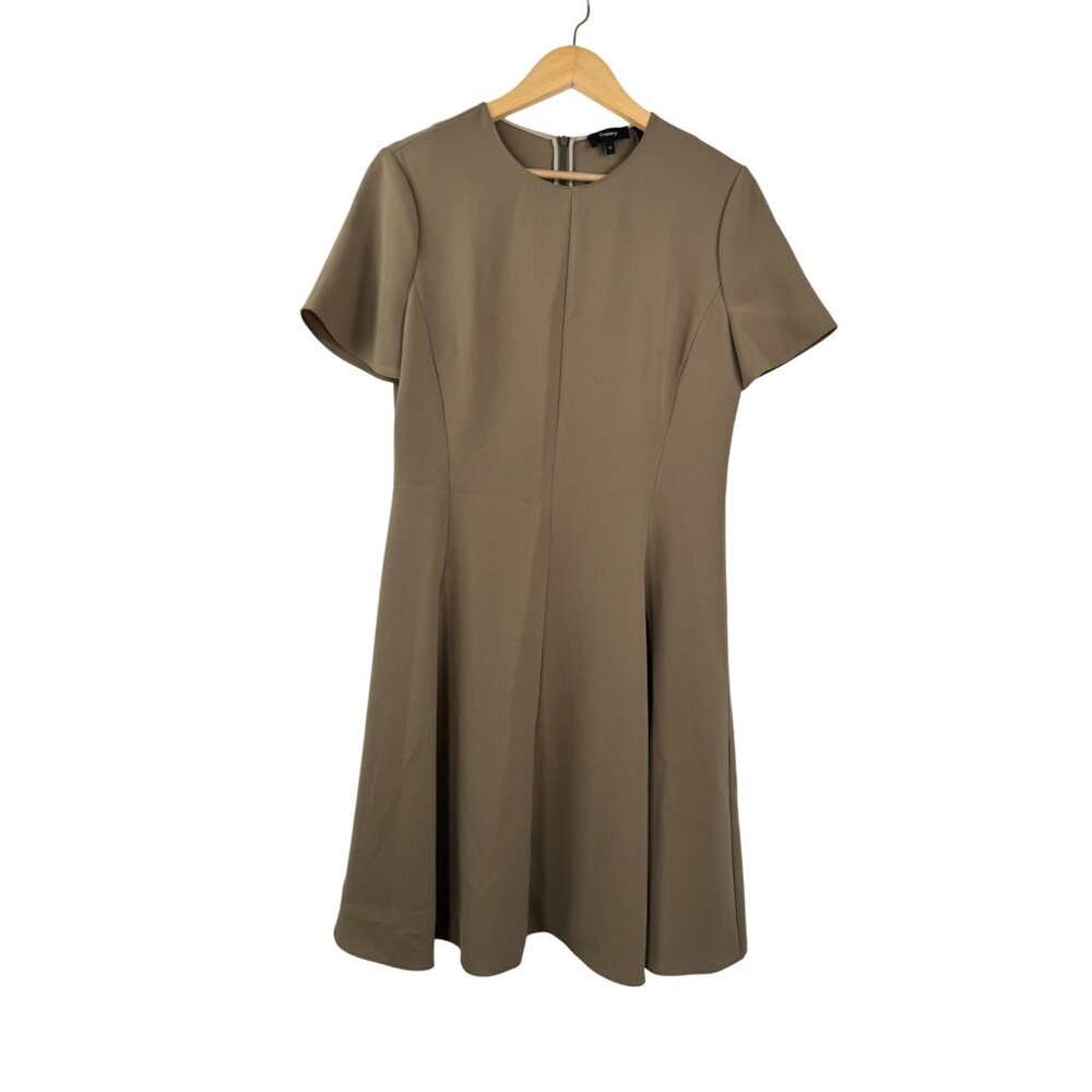 Theory A line dress flowy flare dress tan work career classic 90s sz 10
